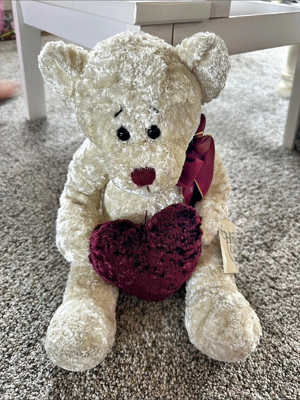 Ganz Heritage Collection Bear with Heart Cream Burgundy Like New